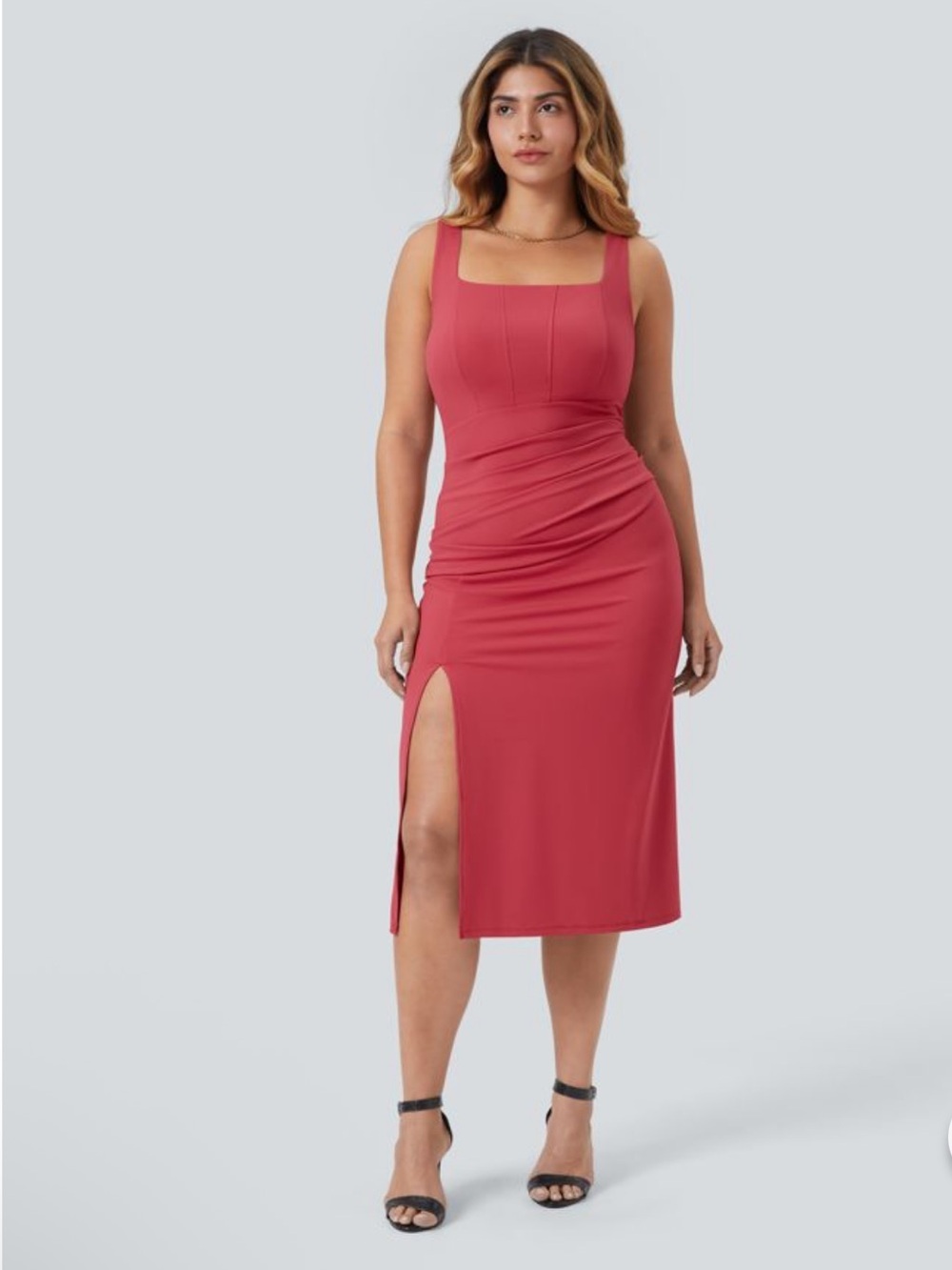 HALARA Square Neck Corset
Ruched Bodycon Midi InstantCool Dress 3X